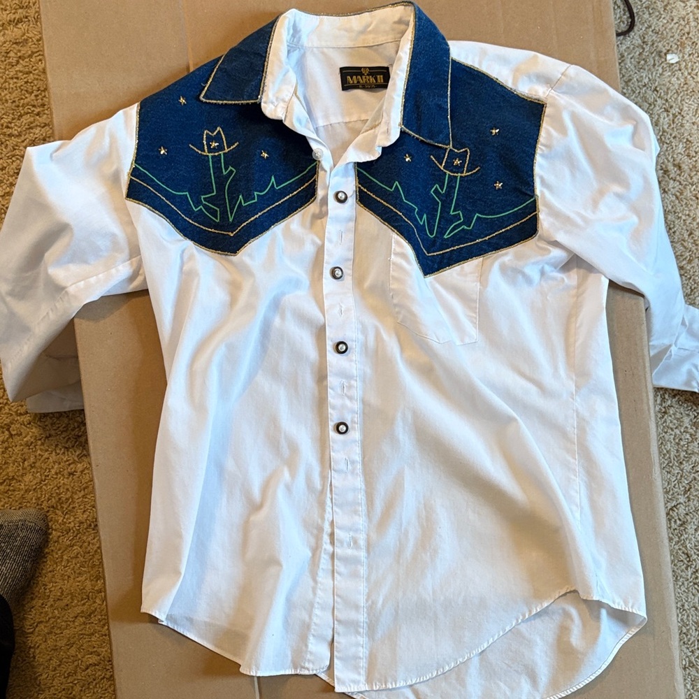 Men’s Western Shirt - White and Blue